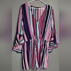 Express Women's Colorful Striped Wrap Romper Size (L)
